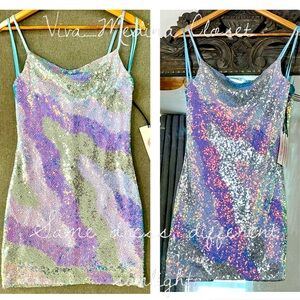 Donate School prom Crystal Sky Sequined Iridescent Sequin Mini Dress with…